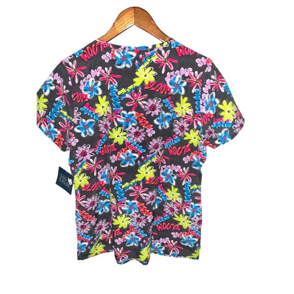 Zoe + Chloe Womens Floral & Woof Print Scrub Top M - Picture 4 of 6